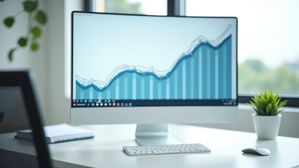 Modern investment dashboard showing growth chart on computer screen in office setting