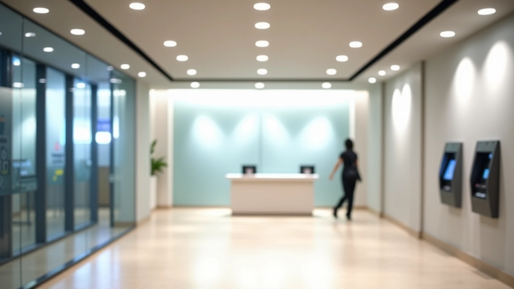 Modern Singapore bank interior showing ATM and savings account information displays